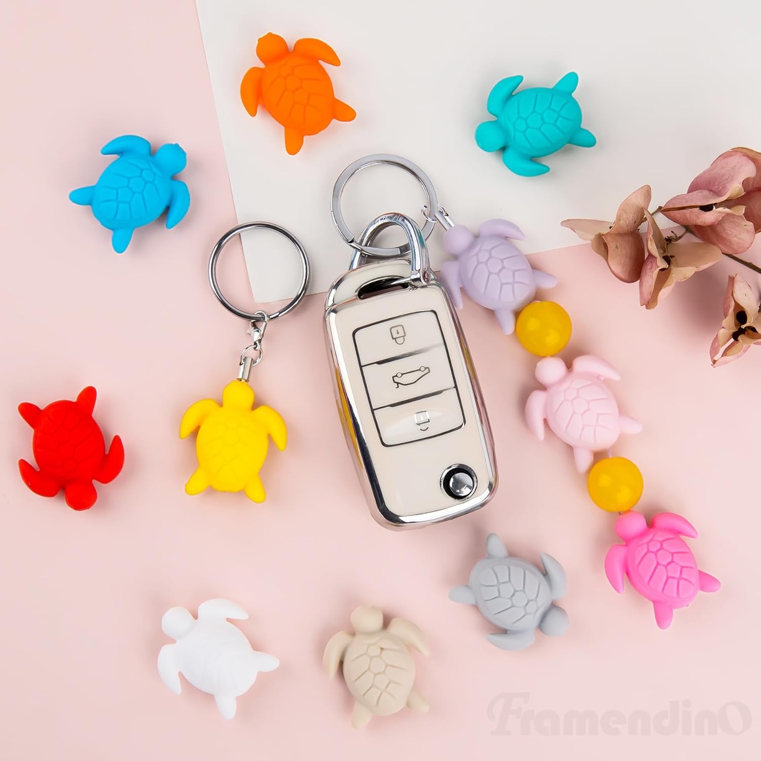 Framendino, 12 Pack Turtle Silicone Focal Beads Cute Sea Tortoise Loose Spacer Animal Bead for Pen Bracelet Keychain Jewelry Making - Image 6