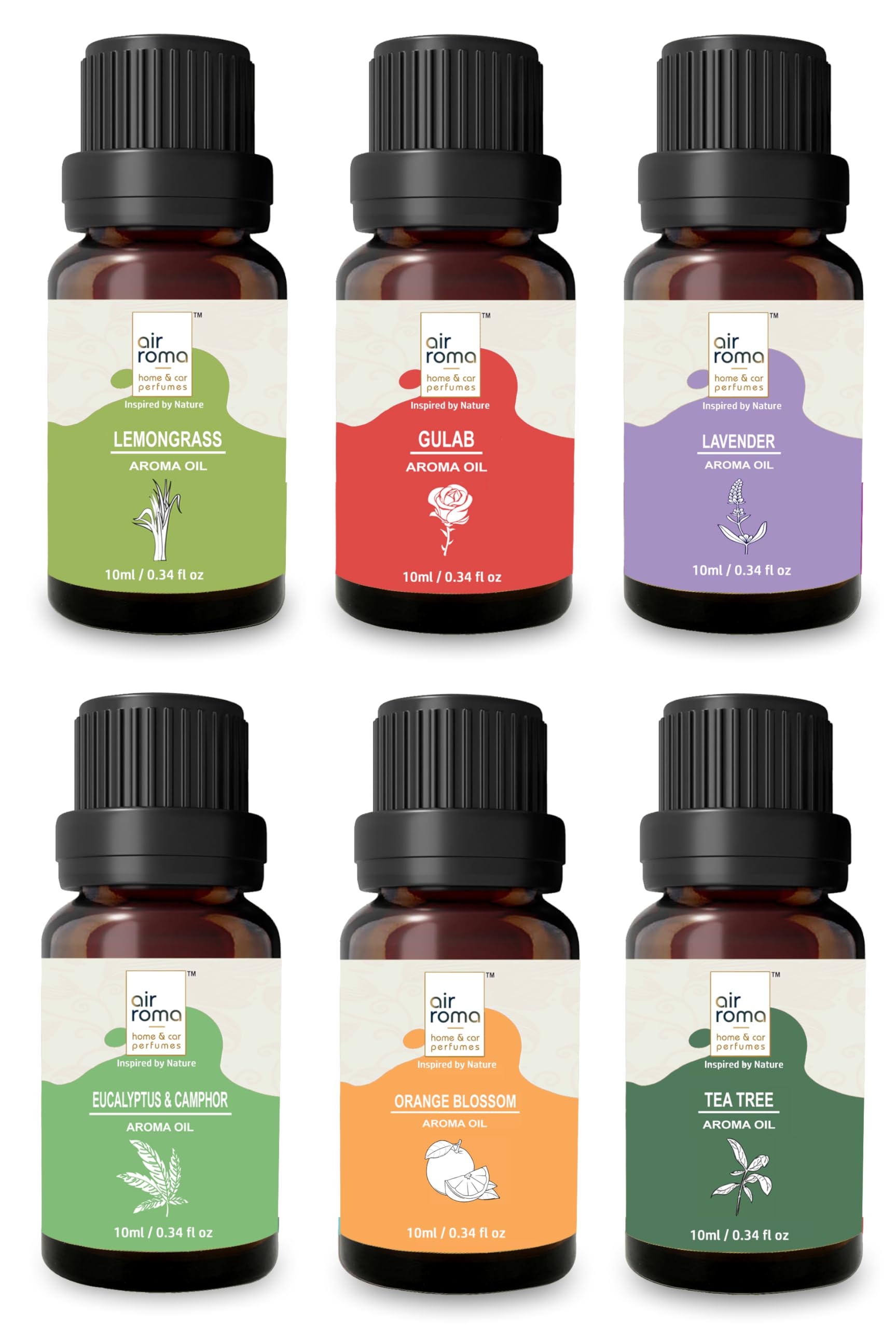 AIR-ROMA Aroma Diffuser Oil (Lemon Grass, Lavender, Eucalyptus, Orange, Rose and Tea Tree), 60ml, Multicolour - Combo of 6 (B0CC2GD8LS) Amazon Price History, Amazon Price Tracker