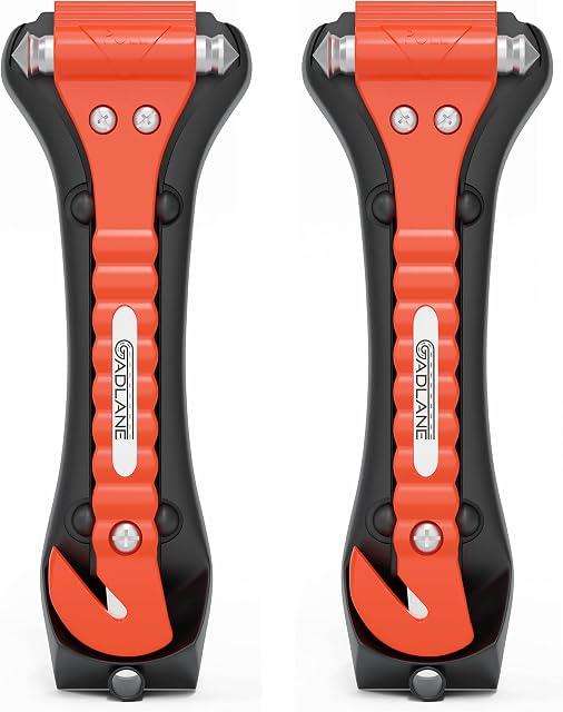GADLANE Emergency Car Hammer 2 Pack - Car Window Breaker & Seatbelt Cutter, Car Safety Hammer with Sharp Seat Belt Cutter, Double-Ended Car Escape Tool Breaks Glass in Emergencies (Pack of 2)