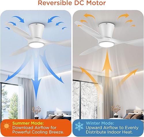 Miniatura 4 de TALOYA Ventiladores de techo con luces, ventilador de techo moderno de perfil bajo de 42 pulgadas con luz y control remoto, montaje empotrado, 3CCT,