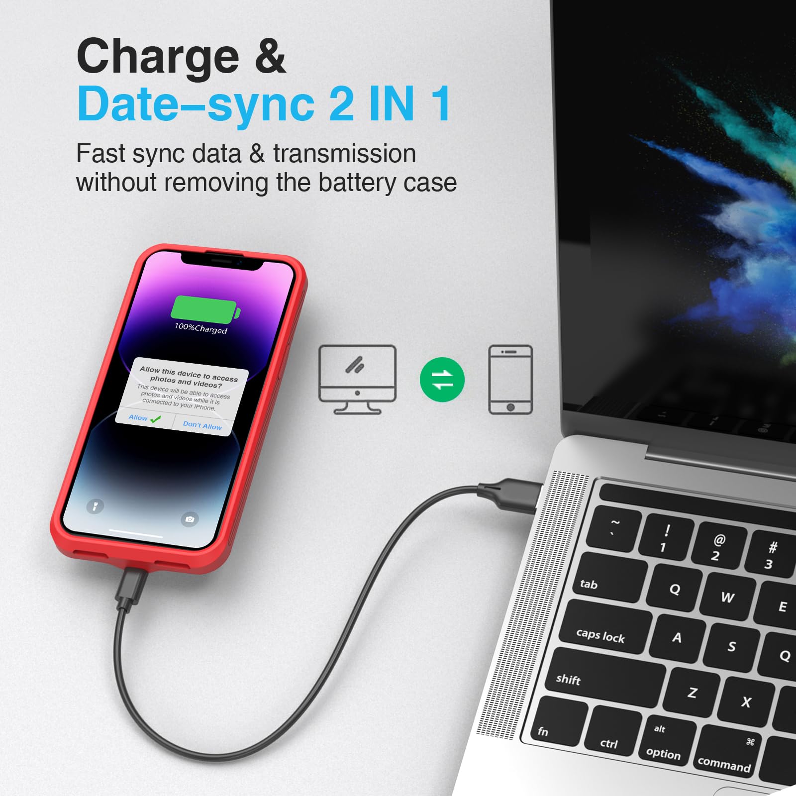 BOPPS Custodia con batteria per iPhone 13/13 Pro/14/14 Pro, custodia per caricabatterie portatile ricaricabile da 7000 mAh, rossa