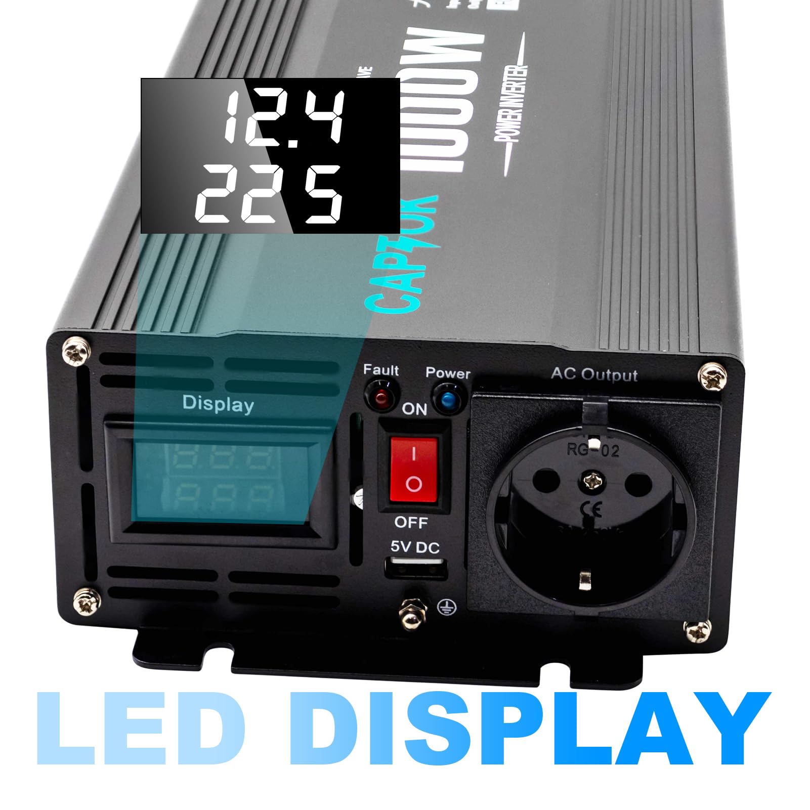 Reiner Sinus-Wechselrichter 1000W 12V DC 220V AC LED-Bildschirm 2AC USB