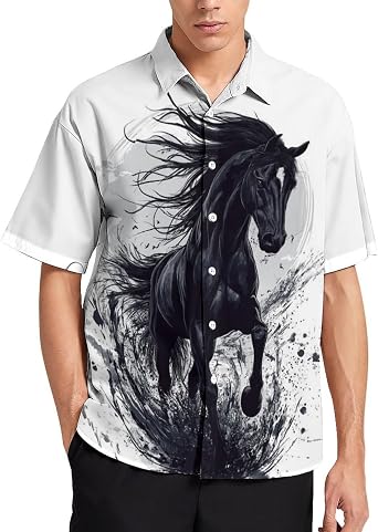 Novelty Cool Horse Button Down Shirt Funny Fashion Graphic Hawaiian Shirt