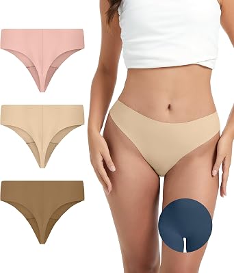 OVRUNS Seamless Thongs for Women 3 Pack underwear High Waist Invisible Panty Liners Workout G-String