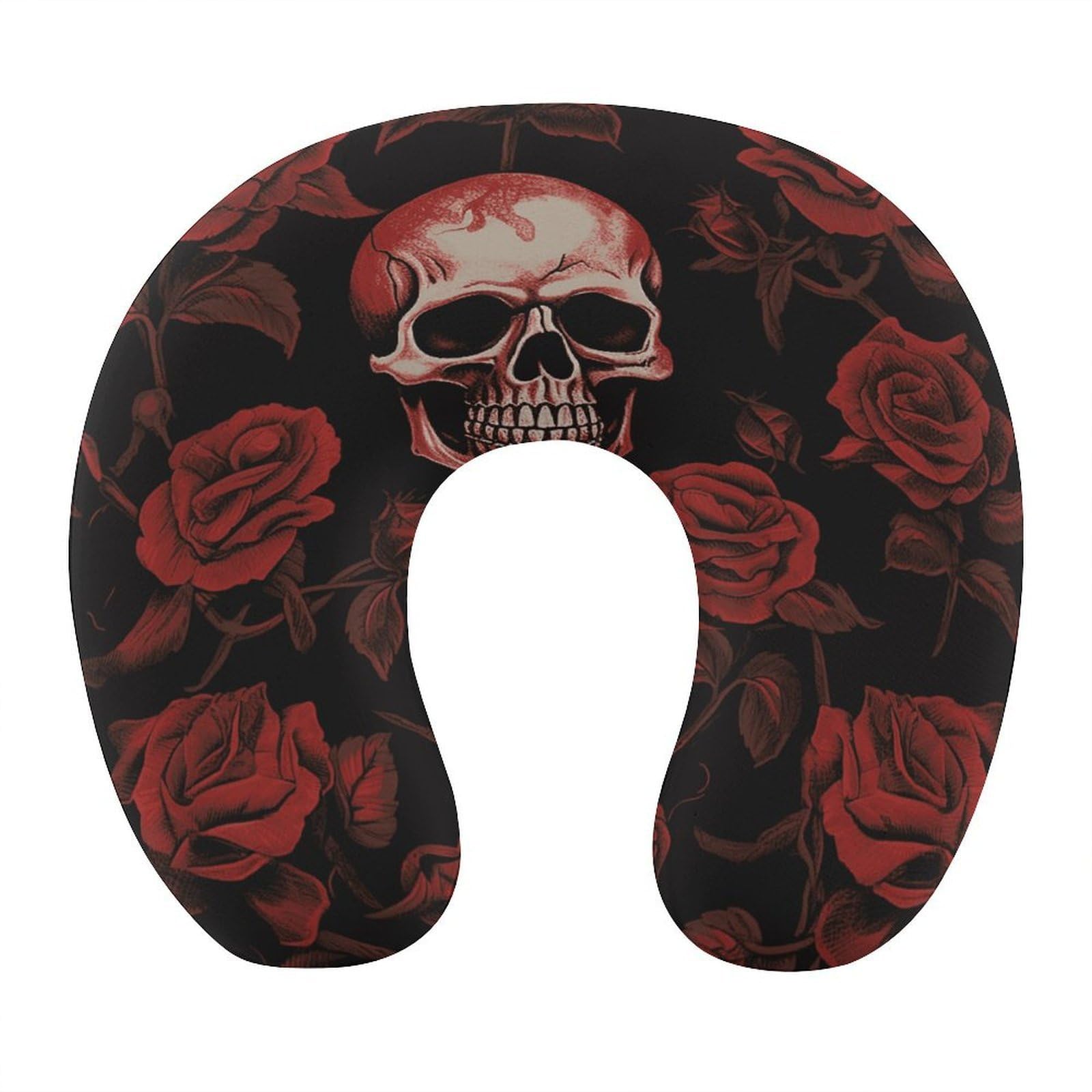 Adfgyerh Style Skull Rose U-Shaped Pillow，Memory Foam Pillow Core，Cushion ，Provide Neck Support ，Travel Pillow，Suitable For Airplanes, Cars, Homes, And Offices.
