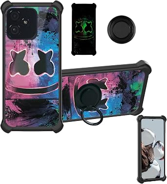 Aroepurt Case Compatible for Nuu Mobile N13 S6514L Phone Case Cover [with 1* Tempered Glass Screen Protector][Hard PC + Soft Silicone][Ring Support] [Luminous Effect] YGH-BQ