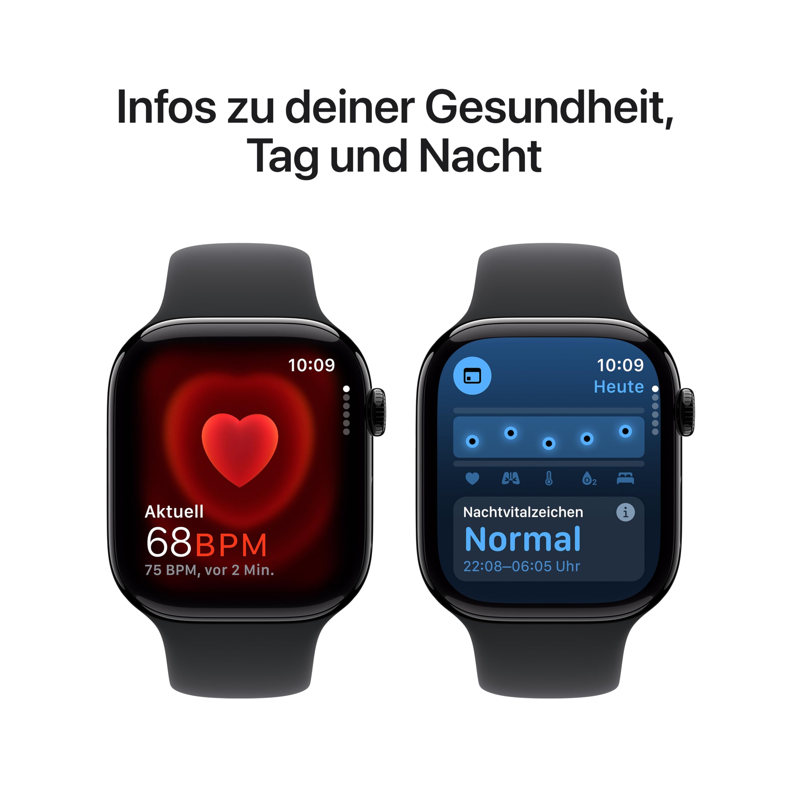 Apple Watch Series 10 (GPS + Cellular 46 mm) Smartwatch mit Aluminiumgehäuse in Diamantschwarz und Sportarmband in Schwarz (M/L) (Generalüberholt)