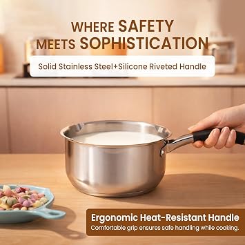 Stainless Steel Milk Pan with Pouring Lips – 16cm 1.5L Capacity | Induction-Compatible Milk Pan with Heat-Resistant Handle | Premium Small Saucepan for Gas, Electric & Ceramic Hobs (20cm)