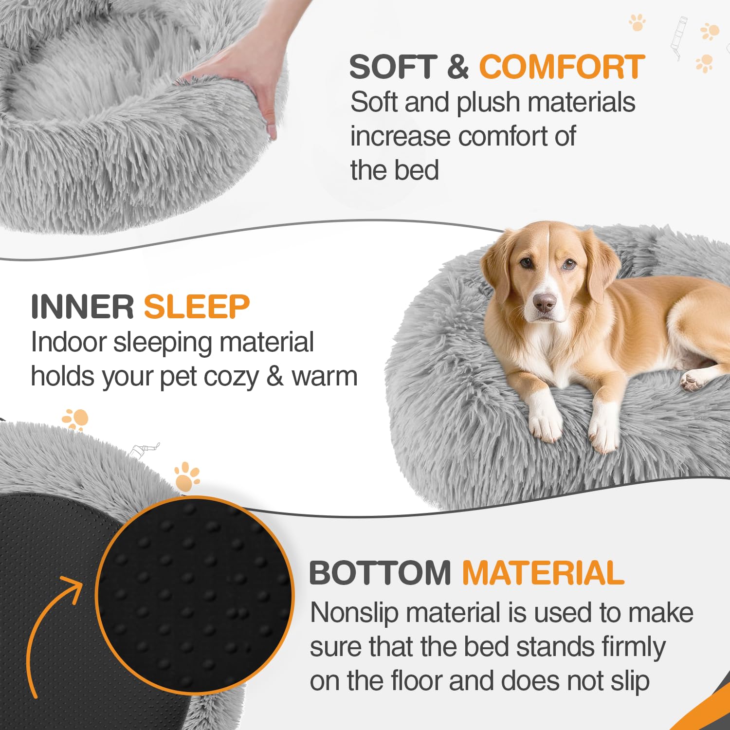 ELYF Plush Donut Dog Bed (80cm), Calming Cat Bed for Indoor Cats Self-Warming Round Pet Cushion with Anti-Slip - Image 3