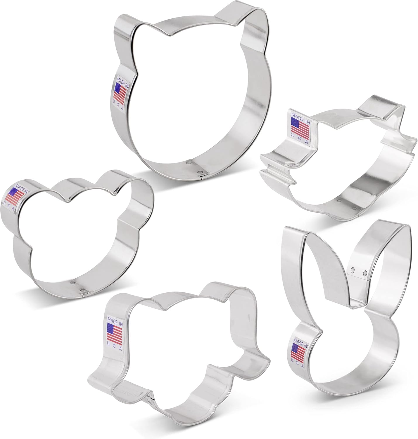 Ann Clark Animal Faces Cookie Cutters Set of 5, Made in USA | Includes: Cat, Dog, Bear, Fox, & Bunny, Perfect Size & Shape, America's Largest Cookie Cutter Maker, Food-Safe American Steel