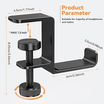 Headphone Hanger Holder Stand-Under Desk Headphone Hanger, Headset Hook Holder Space-Saving Aluminum Stand with Universal Fit for Gaming PC Accessories (Black-1PCS)