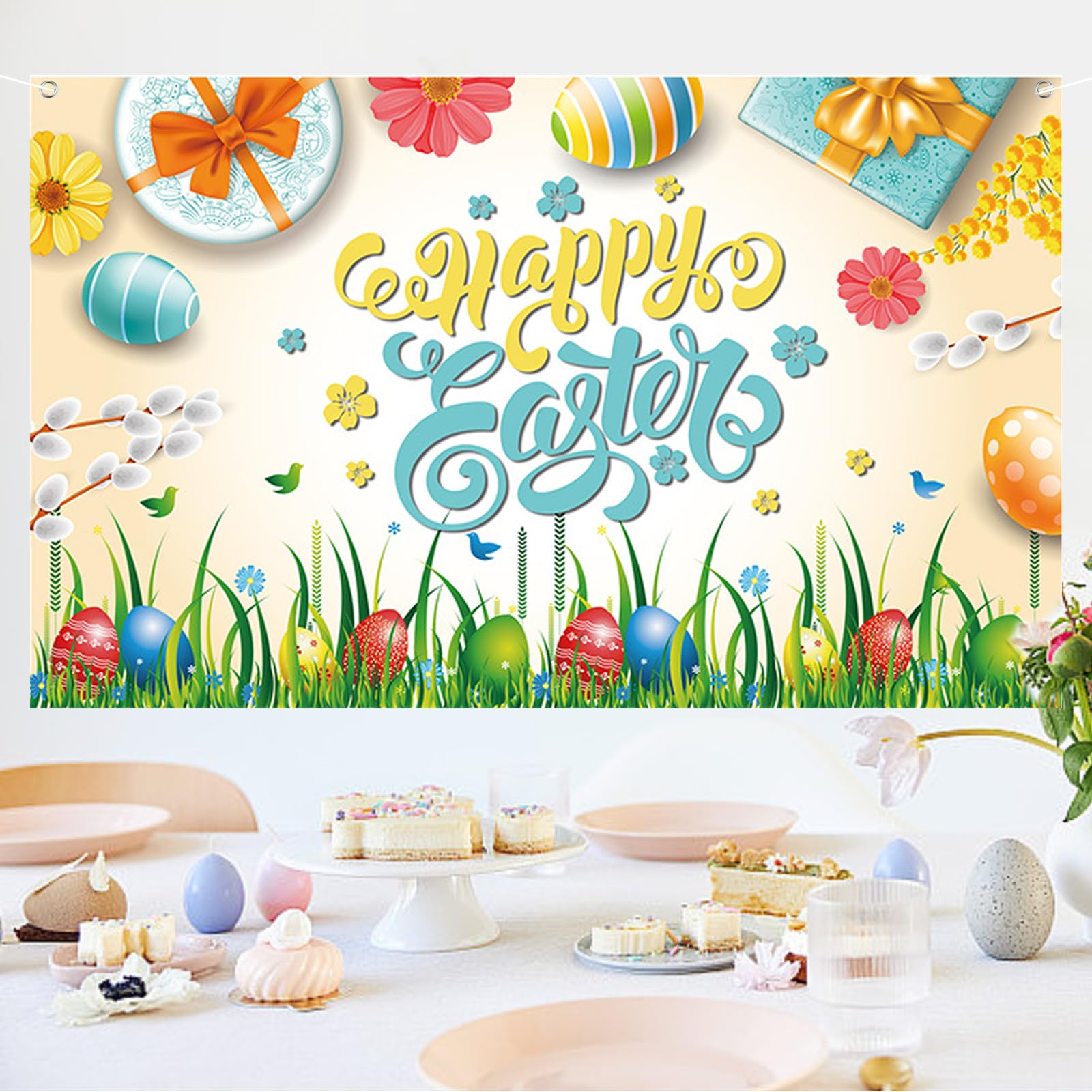 Easter Backdrop Banner,Easter Decorations Egg Game Activity Banner (180 x 110 cm), Black - Image 4