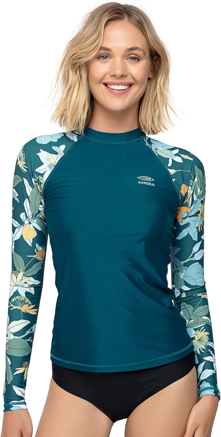 AXESEA Women Rash Guard Long Sleeve Active Top UPF 50+ Rashguard Swim Shirt Surf Swimwear