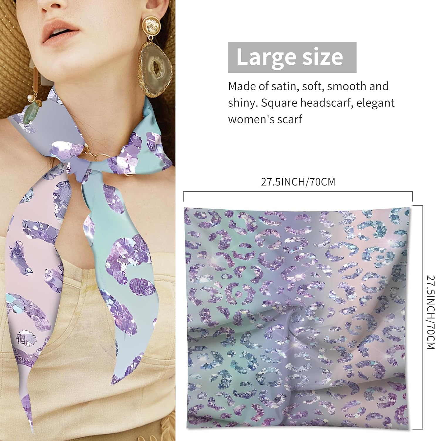 Head Scarf for Women, 27.5" Satin Feel Square Scarf, Cute Fashion Printed Hair Wrap Bandana image 2