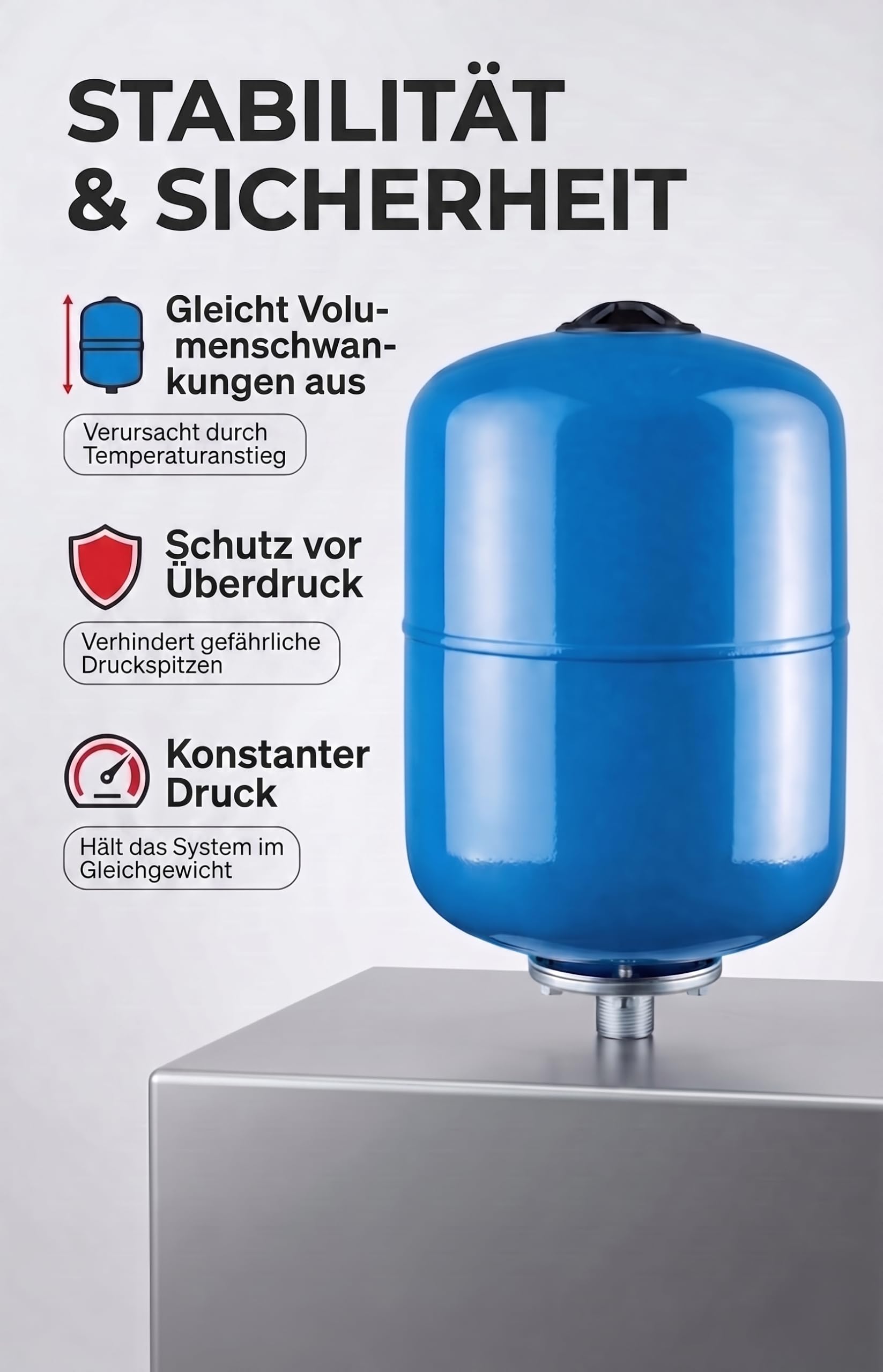 Ausdehnungsgefäß für Trinkwasser, 5 Liter - Blau Druckbehälter mit Membran für Hauswasseranlagen - Langlebig und Sicher
