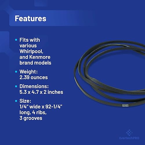 Miniatura 4 de EvertechPRO 341241 Reemplazo de correa de secadora para secadora Whirlpool 31531589 14210003 31001026 3389628