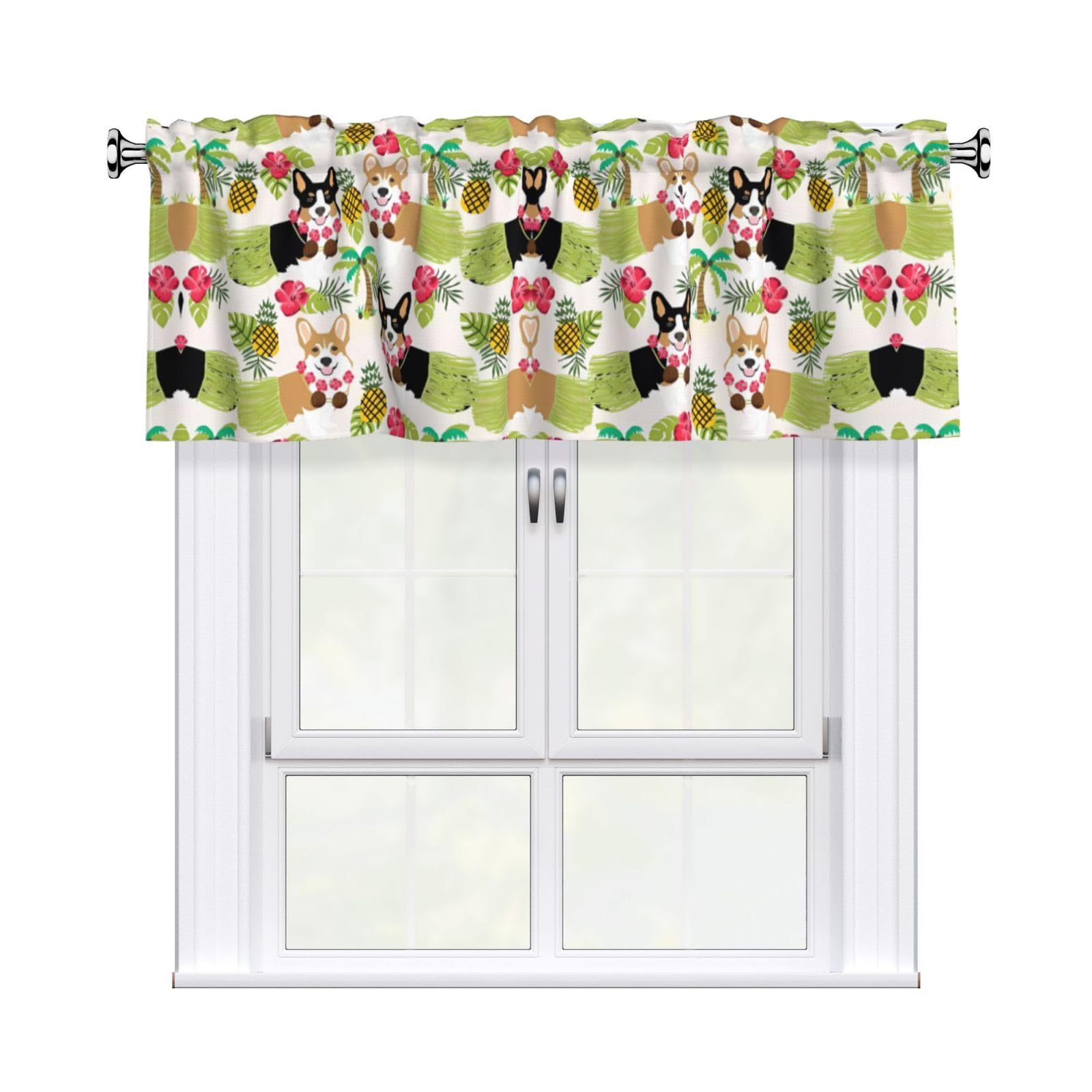 HJFCZH Corgi Hawaiian Tropical Summer Pineapple Prints Durable Window Layer – 54x18 Inch 100% Polyester Peach Skin Valance for Long-Lasting Style