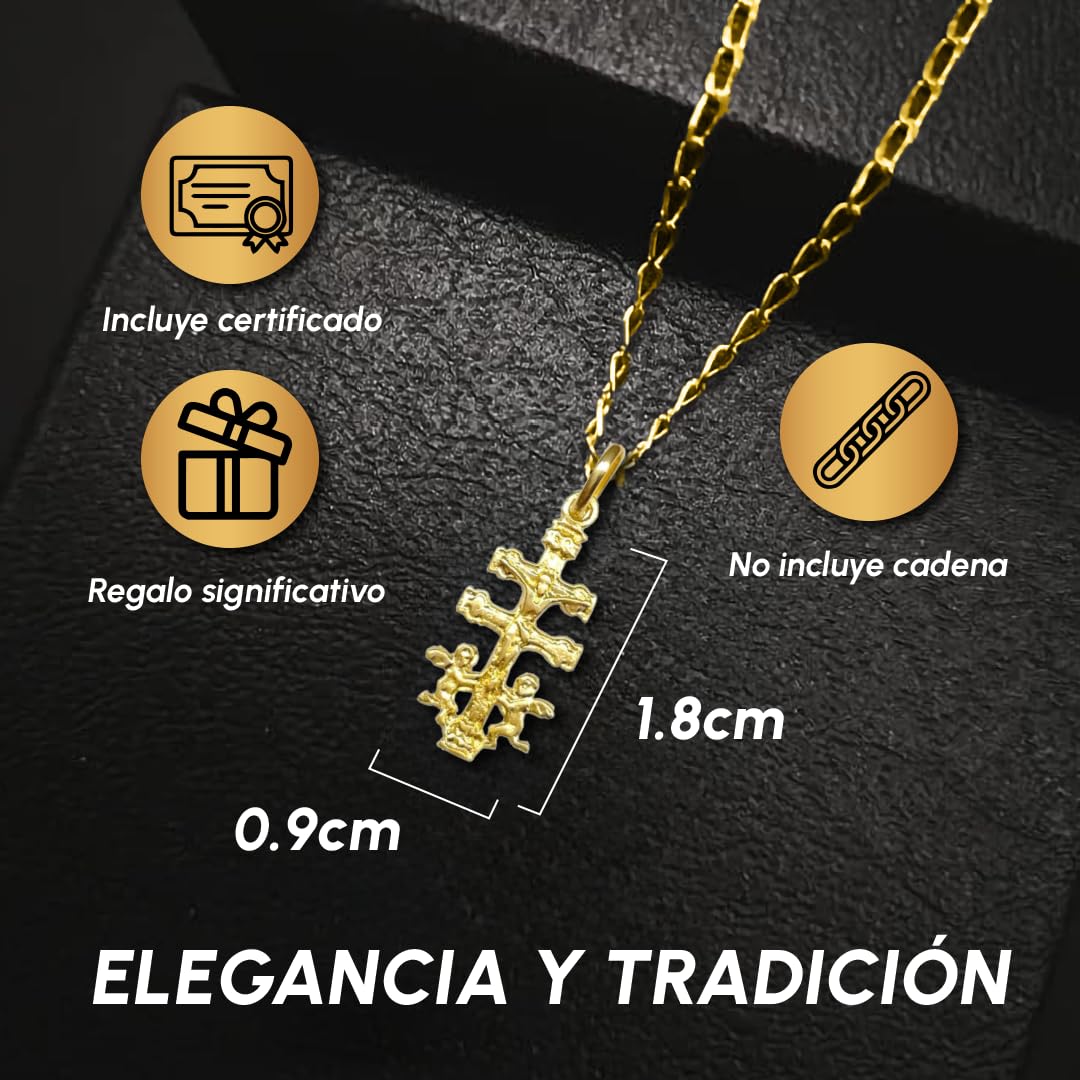 Cruz de Caravaca Bendecida Oro Ley 18K Angeles - Pequeña 1,8 cm. Fabricada y enviada desde la ciudad de Caravaca. Unisex | Ideal para regalo | No incluye cadena