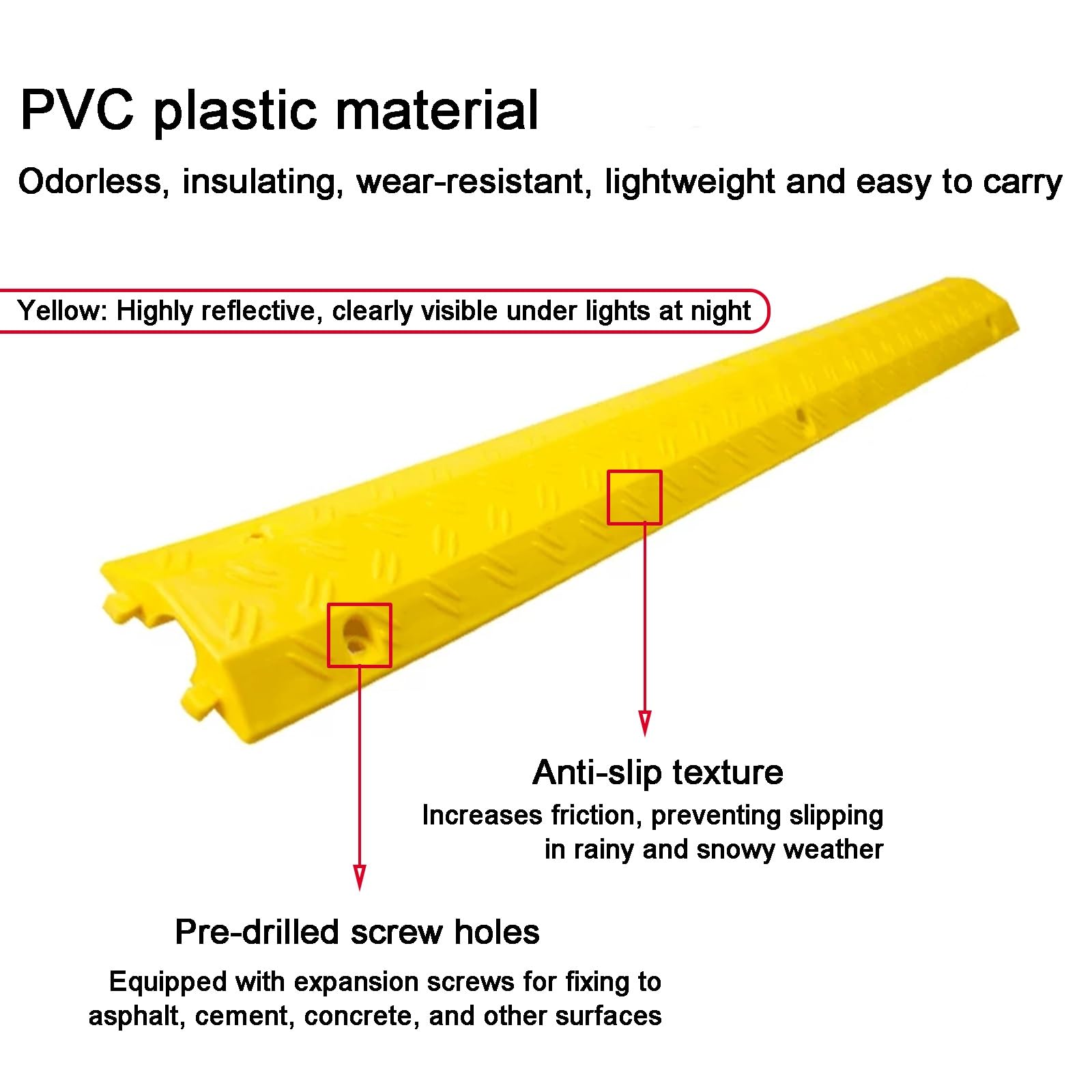 Cubierta de cable, rampa protectora de cable de PVC, tope de velocidad modular de 1 canal con 6 pernos, capacidad de carga de 660 libras para uso en interiores y exteriores