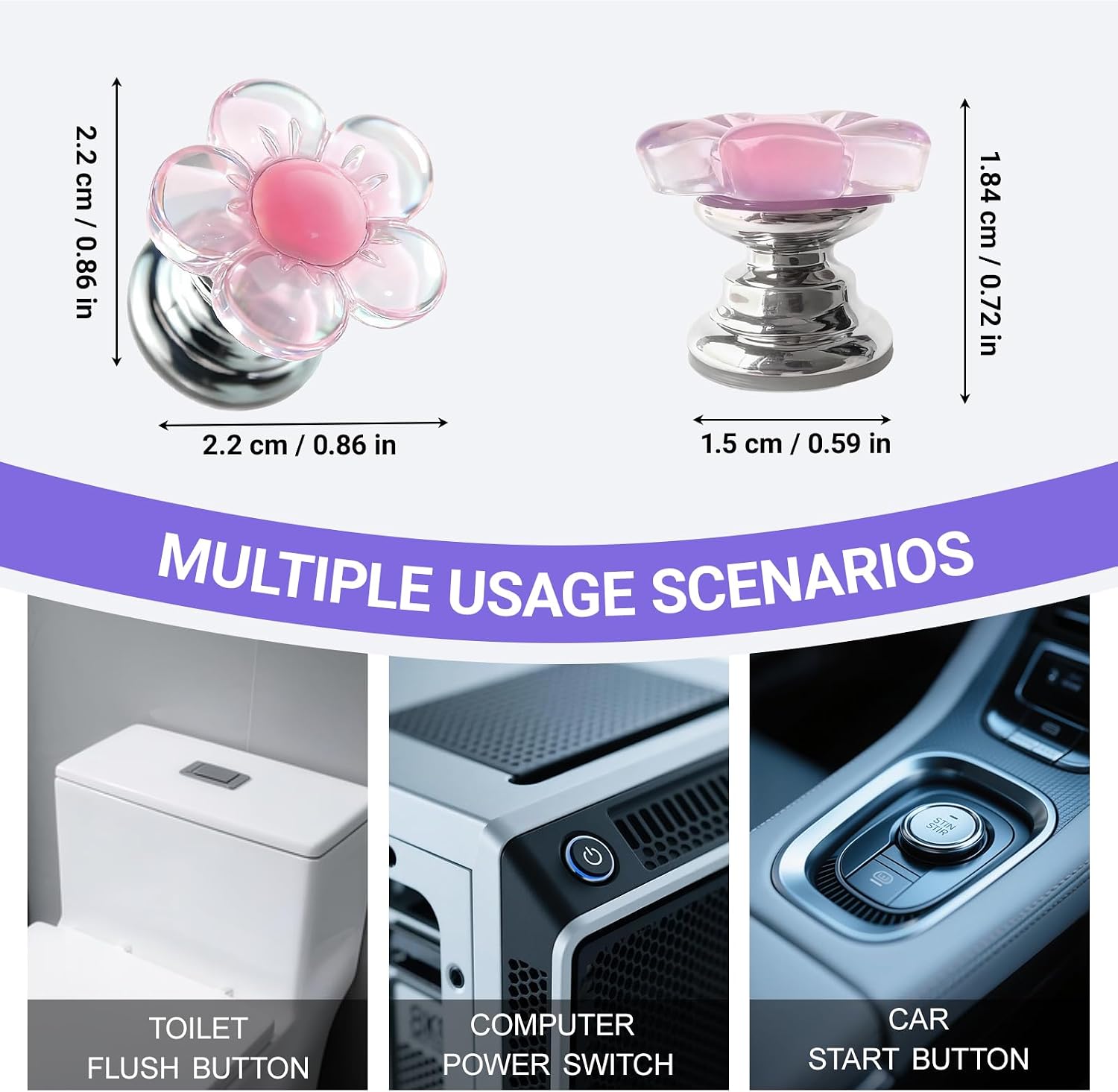 Push to Start Button Cover for Cars, Bling Crystal Rhinestone Flower Design Engine Start Stop Cover, Pink Transparent Resin Car Accessories & Decor for Women Girls thumbnail