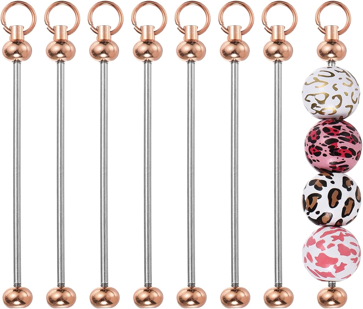 PATIKIL 8pcs Beadable Keychain Bar, Beadable Keychains Blanks Beaded Keychain Bar Bulk Key Chain Rod Making Charm for Beads Jewelry Making DIY Focal Bead Crafts Backpack, Rose Gold