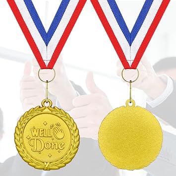 Donrime Well Done Medals, 12-Pack Gold Metal Medal Sports Day Medals with Ribbon Necklace for Sports Day Prizes, Gymnastics Competitions, Party Gifts, Kids Adults