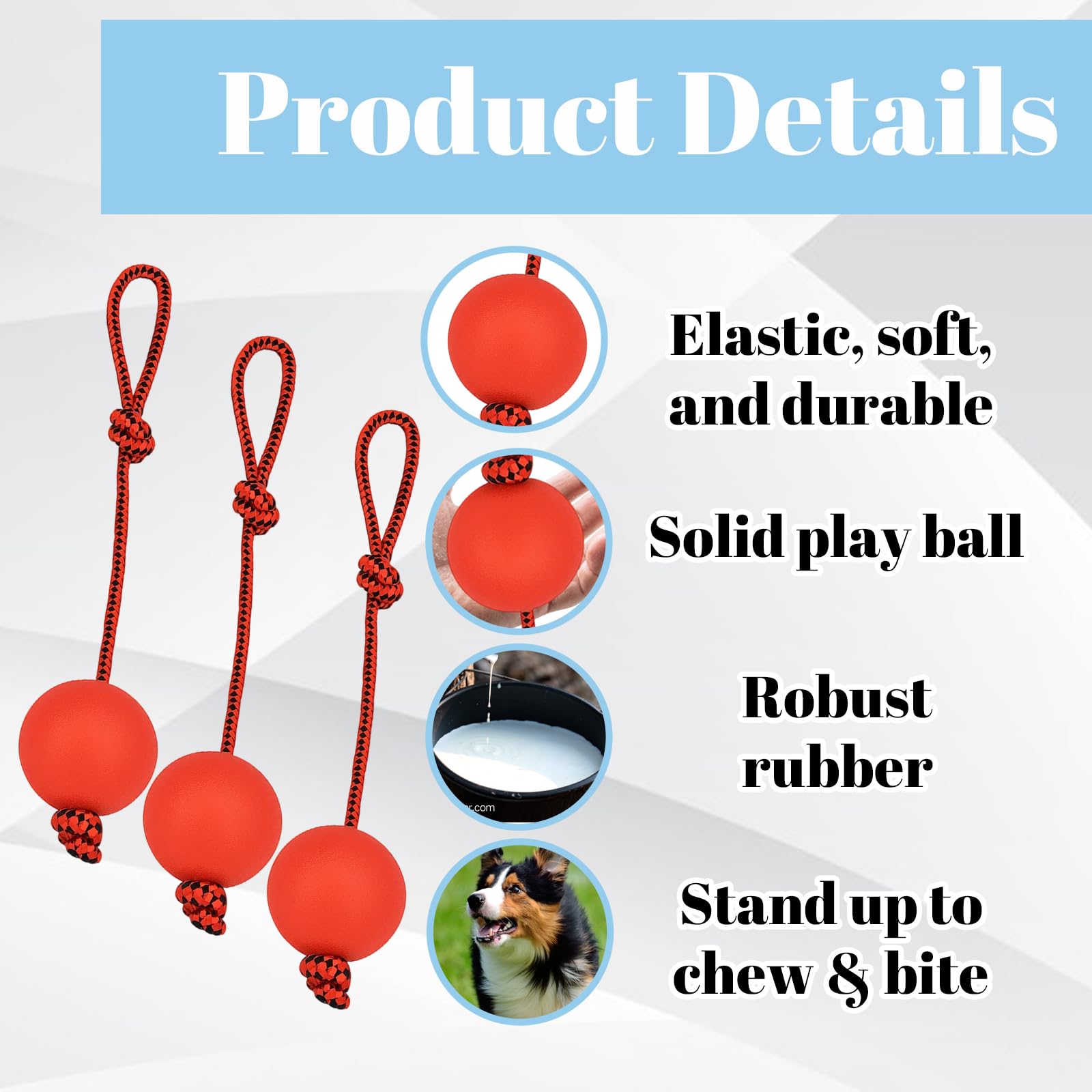 Bodeshis 3 Pcs Ball on a Rope for Dogs Diameter 6cm Dog Ball on Rope Toy - Image 3