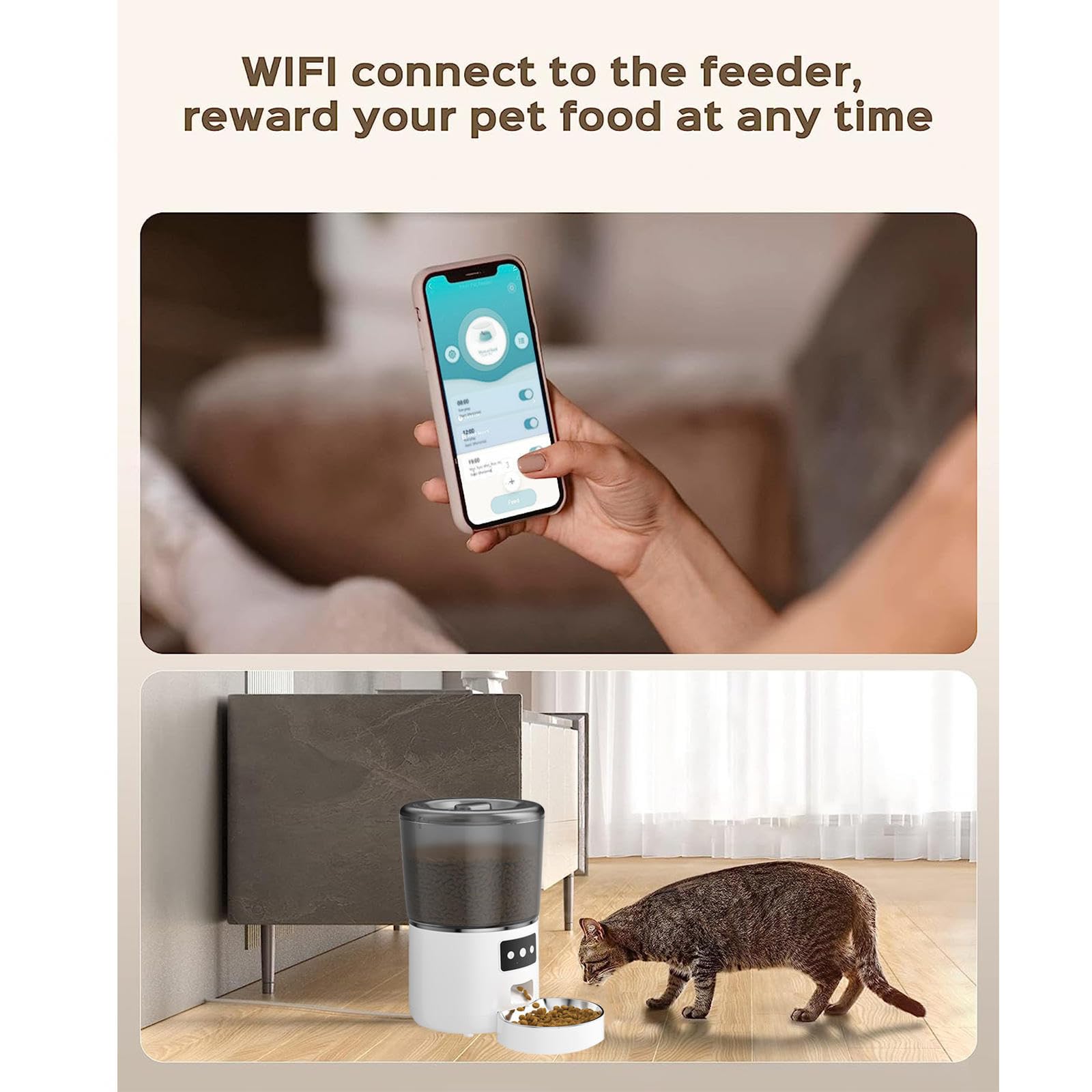 Distributore Automatico Cibo Gatti WiFi, con 2.4G WiFi, 4L Dispenser Cibo Gatti, Controllo App, Registrazione 10S Dosatore Crocchette per Gatti, Dispenser Crocchette Cani