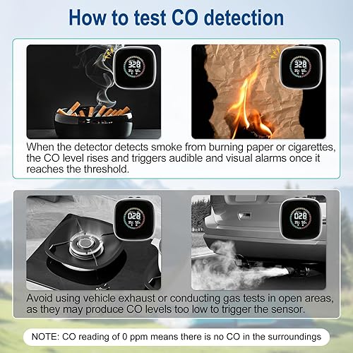 Miniatura 5 de Detector de monóxido de carbono portátil, detector de monóxido de co co recargable 3 en 1 con Fahrenheit (F) y humedad, co-detector para viajes,