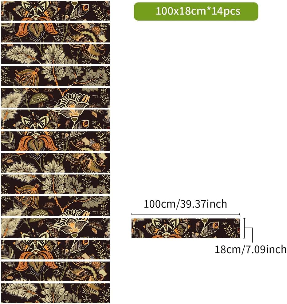 REDAMANCY Boho Vintage Paisley Flower Peel and Stick Vinyl Stair Riser Decals Staircase Tile Stair Stickers Abstract Art Modern Decoration Self-Adhesive Home Decor Stair Decals (14 Pcs)