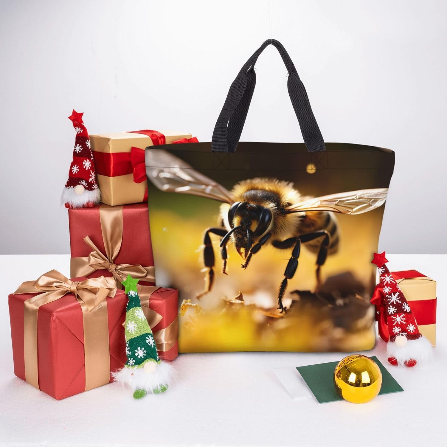 Bee Flying Print Eco-Friendly Tote Lightweight Grocery Bag Daily Commuting Travel Beach Gym Use