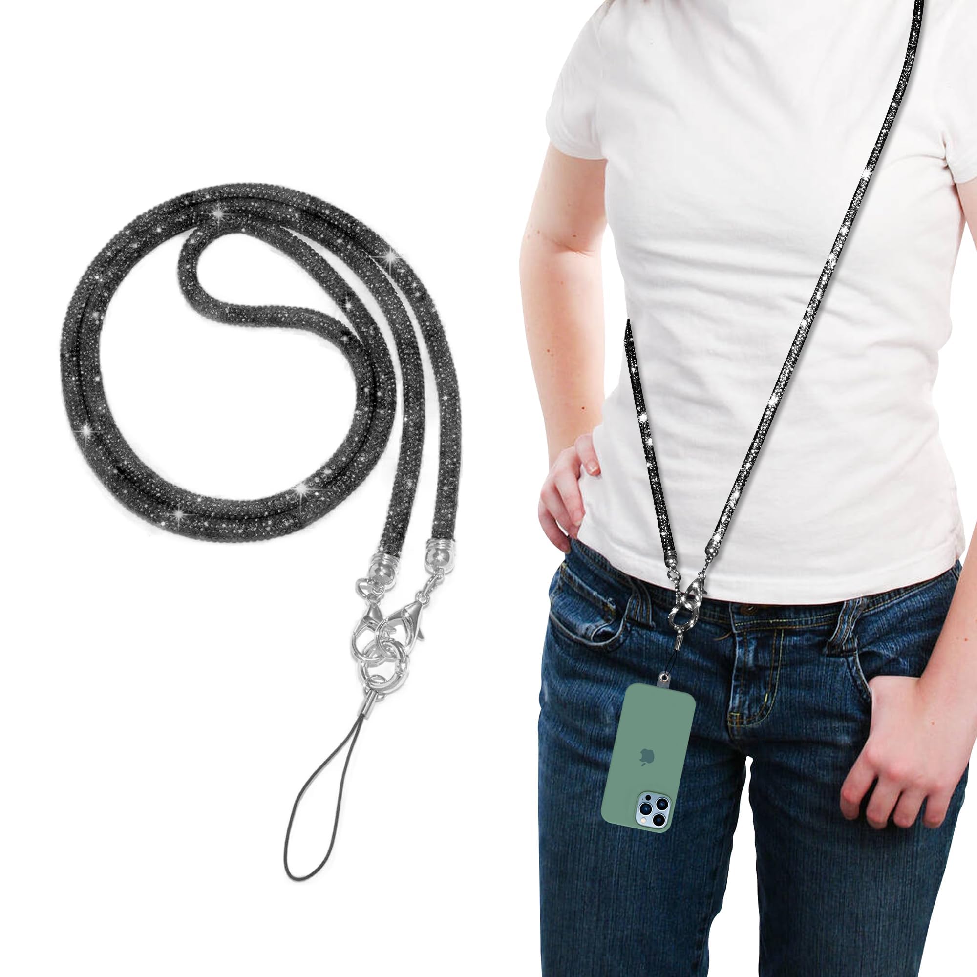 GadgetBite Diamond Charm Phone Lanyard - Cross body lanyard, Mobile Holder Strap, Hands-Free Neck Hanging Chain Accessory, Compatible with iPhone & Most Smartphones, Charms for Phone Case.(Black)-image-39