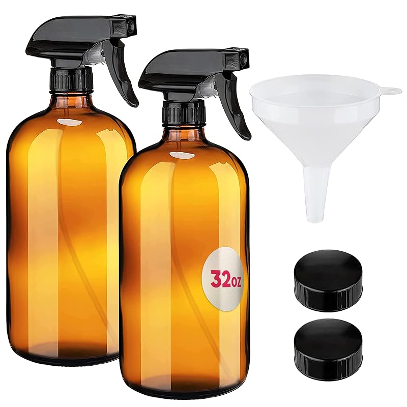 kitchentoolz 2 Frascos Pulverizadores de Vidro Âmbar com Funil, 946 mL