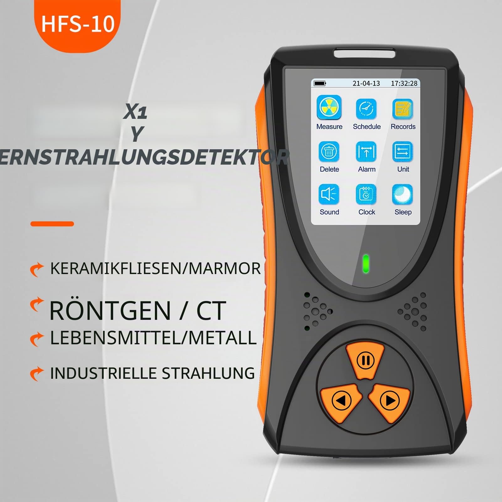 Geigerzähler, HFS-10 Geigerzähler Radioaktivität Strahlungsmessgerät, Beta Gamma Röntgen, Tragbarer Wiederaufladbar Dosimeter Strahlungsdetektor mit LCD -Display