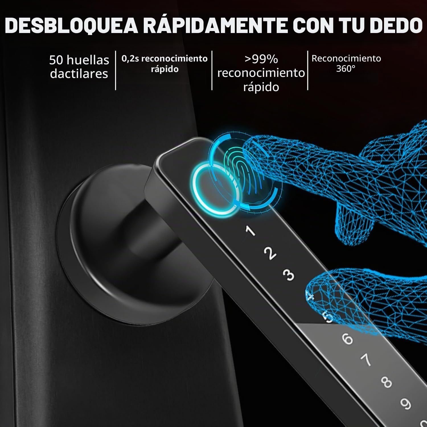 NEWFUN Cerradura Puerta Exterior Inteligente，Cerradura Con Huella Digital，Cerradura Wifi，Con llave, tarjeta llave, APP Bluetooth para cerraduras de puertas, resistente al agua para puertas de 35-50 mm