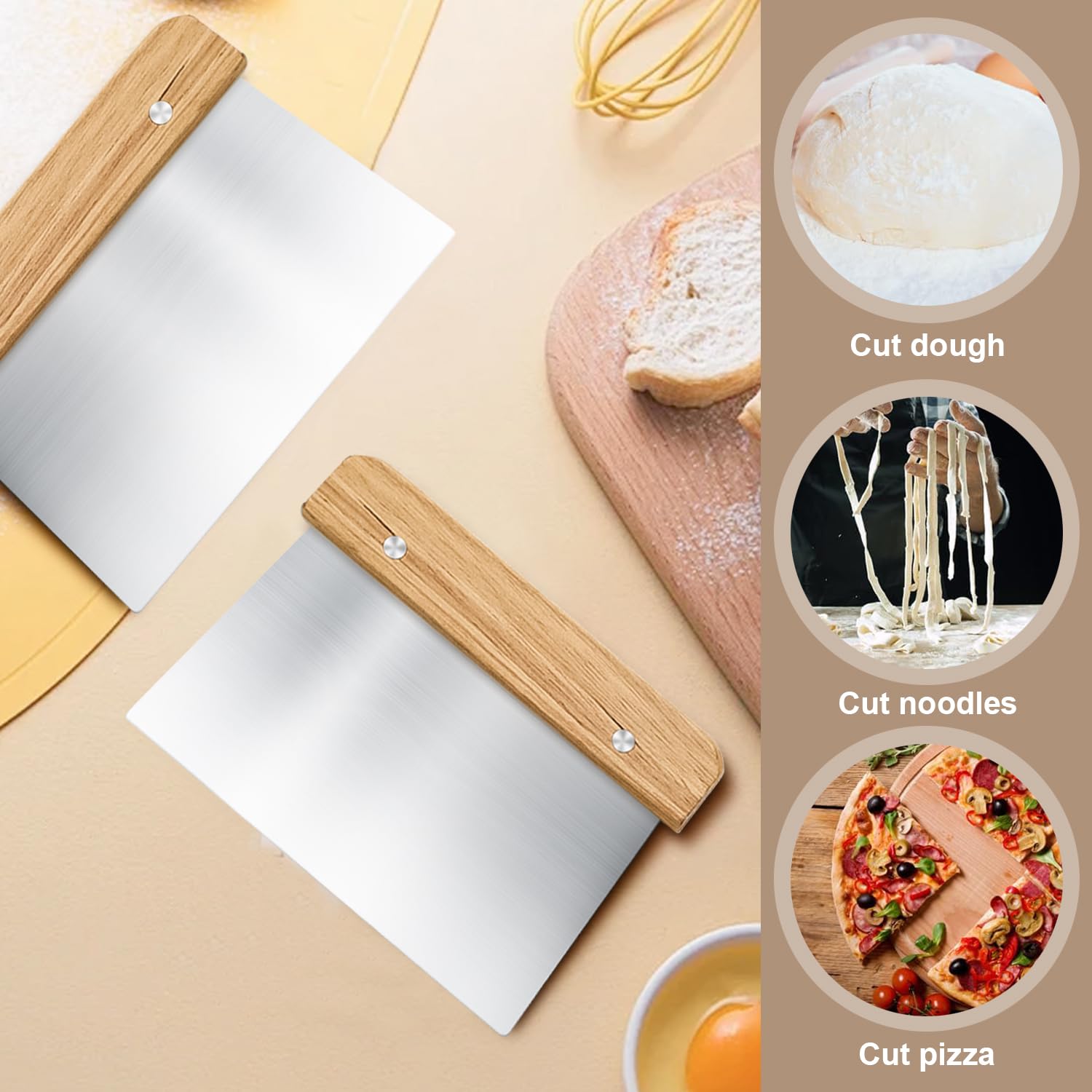 Raschietto Per Pasta In Acciaio Inox - 2 Pezzi Con Manico In Legno, 15 Cm - Foto 4