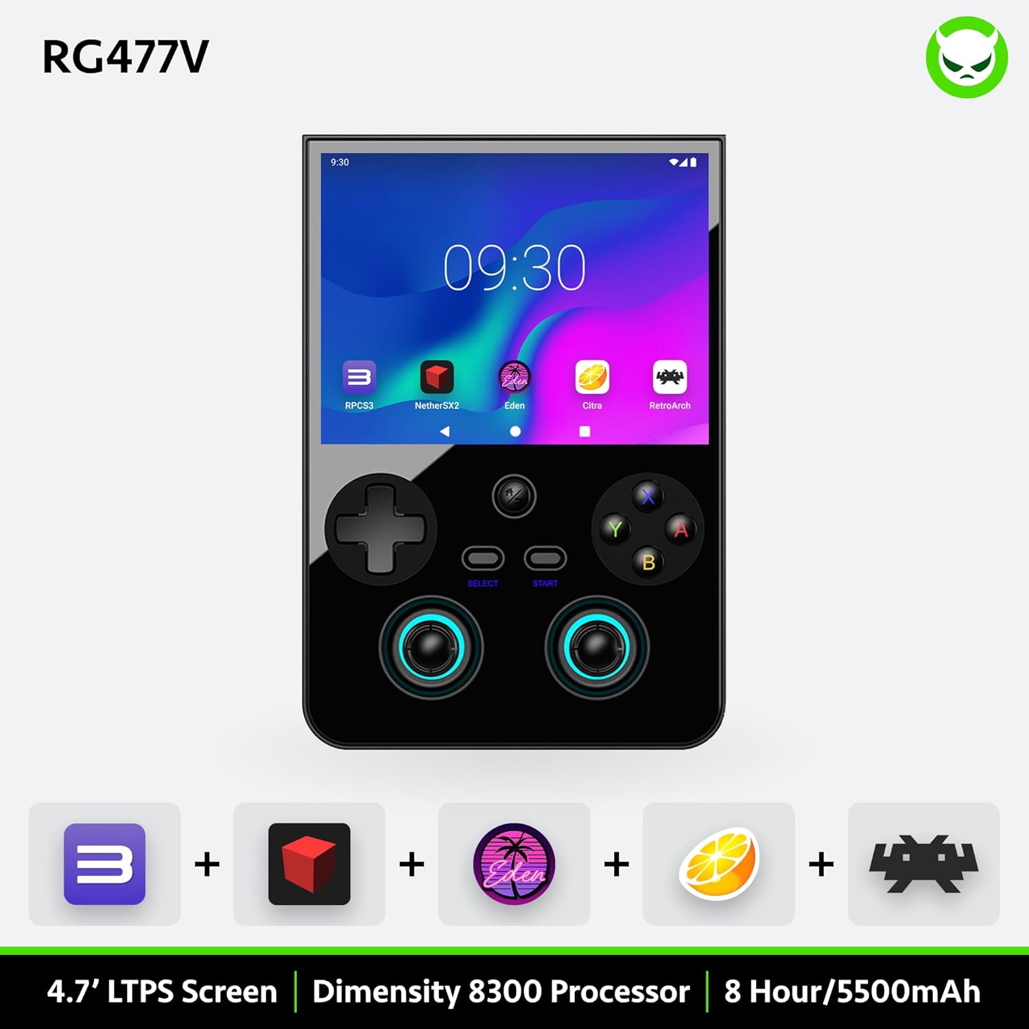 RG477V Retro Handheld Game Console with 19K+ ROMs Ready to Play 8+128GB+512GB 4.7-inch Touch Screen Dimensity 8300 Processor Android 14 WiFi 6E Bluetooth Gaming Handheld (Black-512GB)