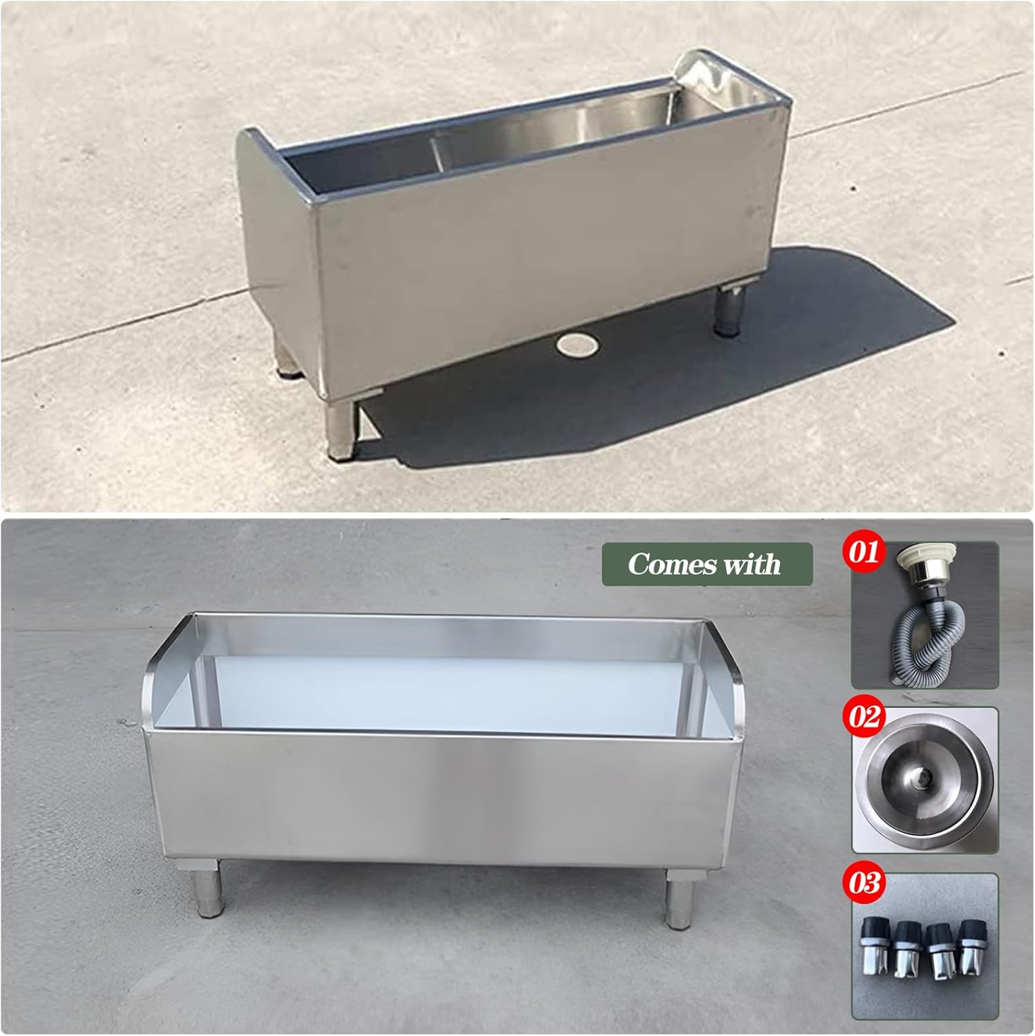 Floor Mop Sink With Drainage/Strainer,stainless steel utility sink,304 Stainless Steel,for Laundry Room,Kitchen, Restaurant, Garages,(S-17.7"L x 16.1"W x 21.6"H)