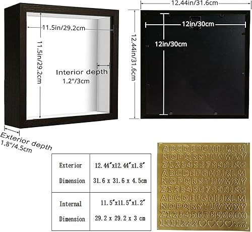 Miniatura 2 de Marco de caja de sombra de 12 x 12 pulgadas con calcomanías de letras, marco de fotos 3D, vitrina para recuerdos, artículos de bebé, recuerdos de