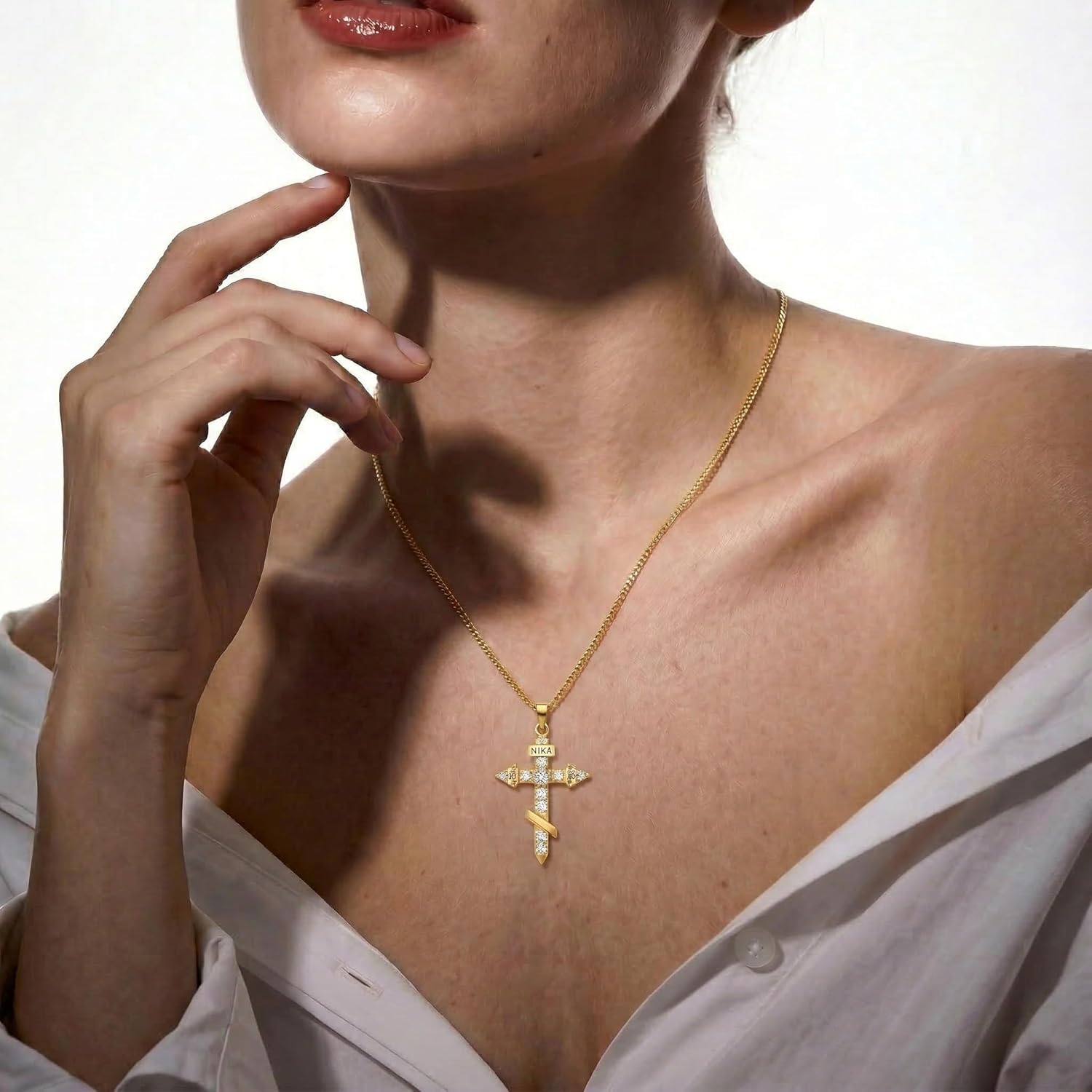 18K Gold Plated Orthodox Cross Necklace for Women, IC XC NIKA/INRI Symbol Eastern Russian Orthodox S925 Sterling Silver, Religious Christian Byzantine Jewelry for Baptism Gift, 18-20"