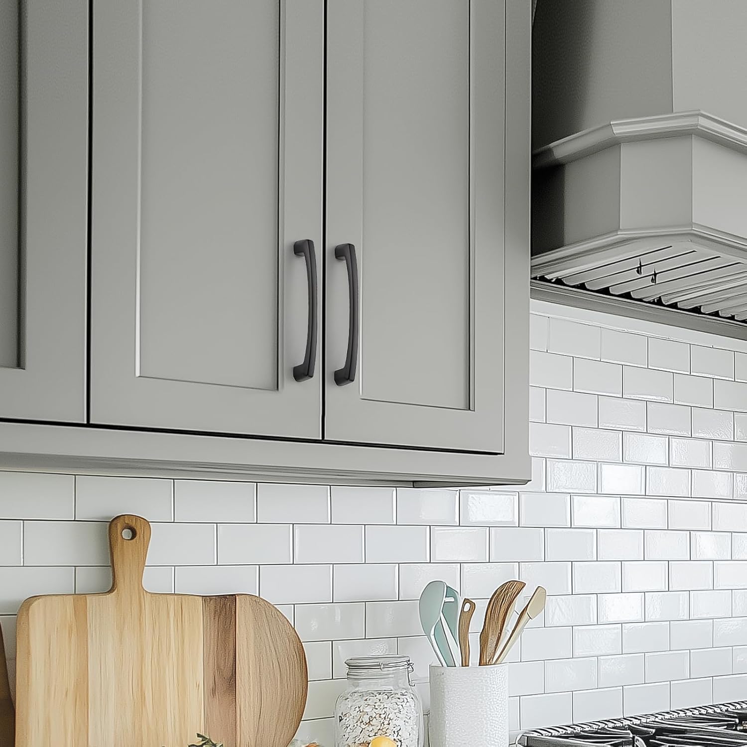 30 Pack Kitchen Cabinet Handles 5 Inch Hole Center Drawer Pulls Curved, Black Cabinet Pulls for Dresser and Drawers Solid