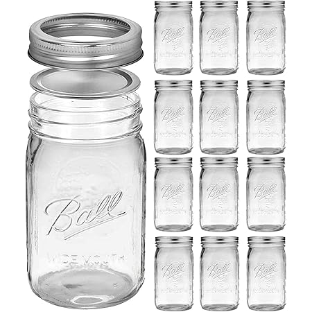 Bedoo 12 Pack Wide Mouth Mason Jars 32 oz , Quart Mason Jars with Airtight Lids , Clear Glass Mason Jars (Set of 12) (Wide Mouth)