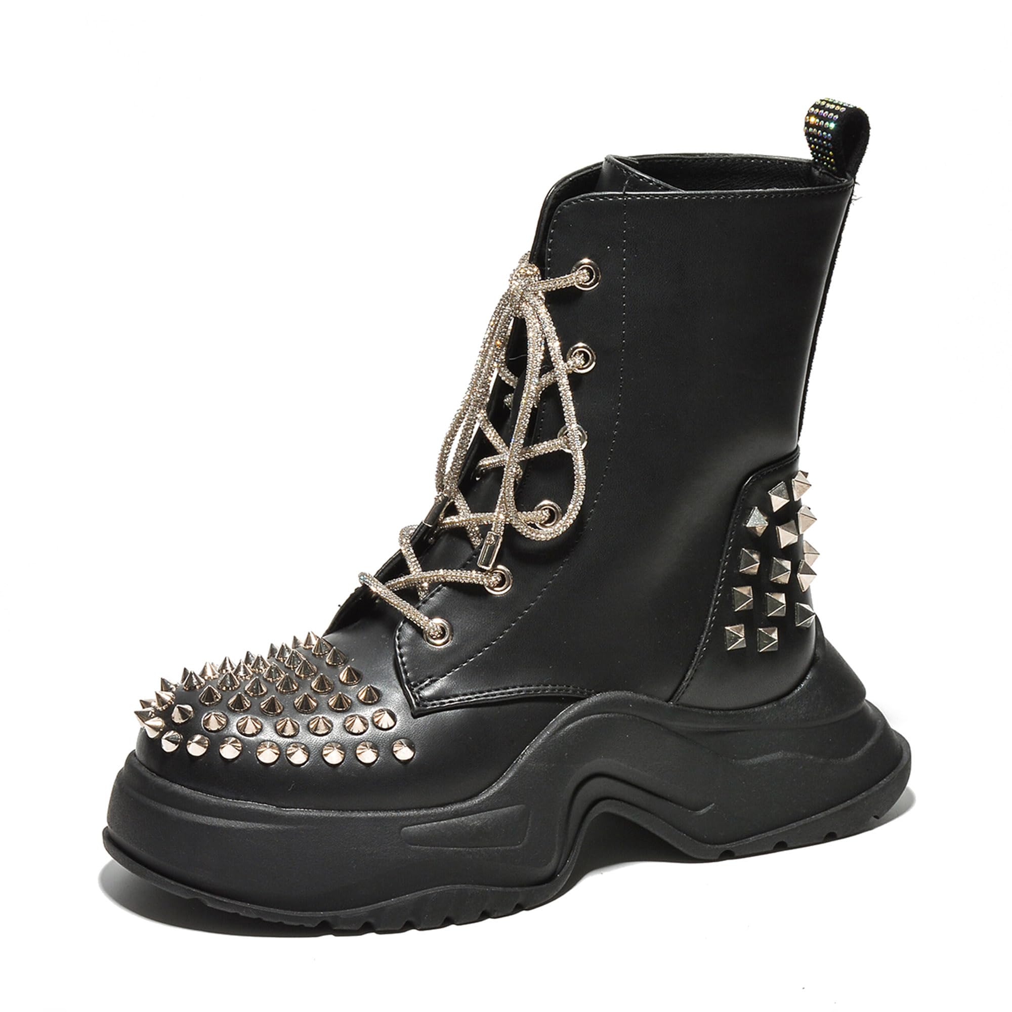 Cape RobbinCombat Boots Womens Studded Ankle Boots for Women - Lace Up Boots for Women's Platform Ankle Boots - Platform Combat Boots Women (Jadey)