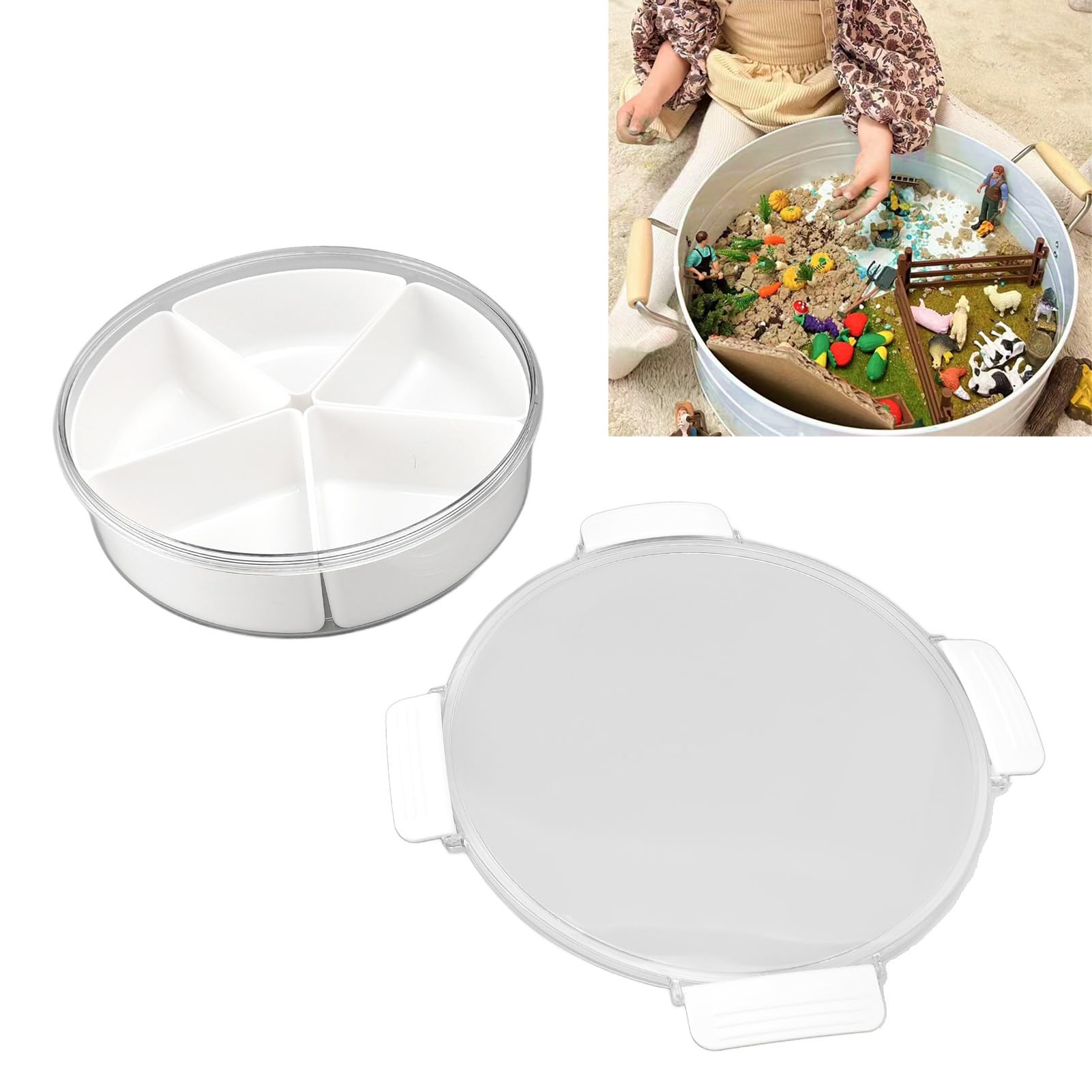 Contenedor sensorial con Tapa, Caja de Almacenamiento apilable de 5 Compartimentos para Habilidades motoras, Juegos sensoriales, Bandeja de Actividades sellable de fácil Limpieza