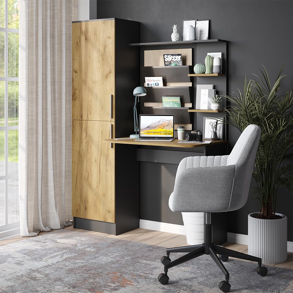 Vicco Bureau Tessa, Anthracite/chêne doré, 122.9x52cm, avec étagère pour Espace de Rangement supplémentaire
