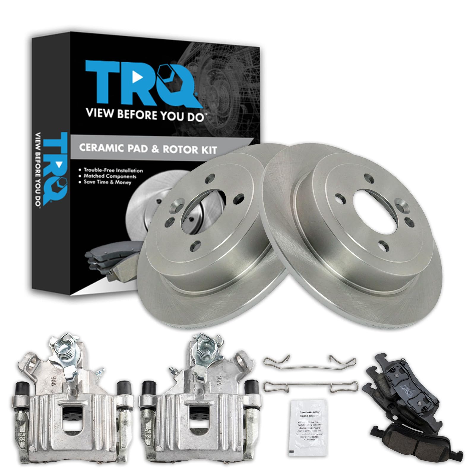 TRQ Rear Brake Pad and Rotor Set Ceramic Rotors Calipers