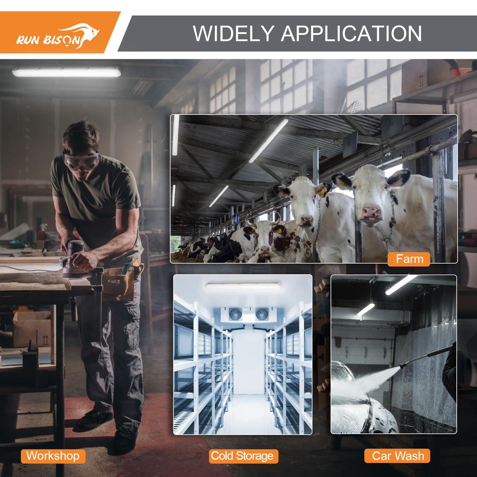 4FT LED Vapor Tight Light Fixture 4420 4940 5850LM Vapor Light Fixture 3500K 4000K 5000K CCT Selectable Waterproof — view 9