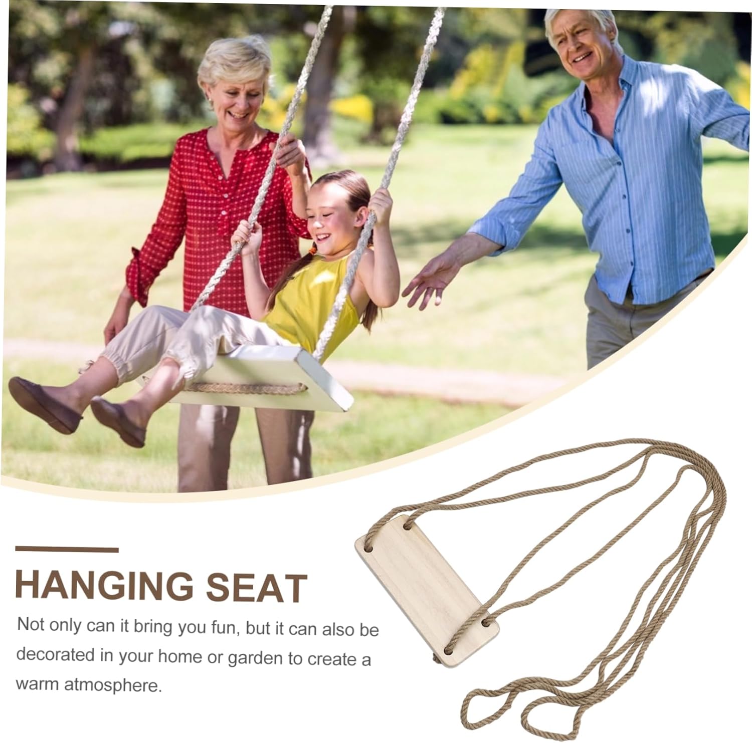 UPKOCH Swing for Kids and Adults Simple Wooden Swing Sturdy Hemp Rope Indoor Outdoor Hanging Seat for Garden and Play Easy to Install
