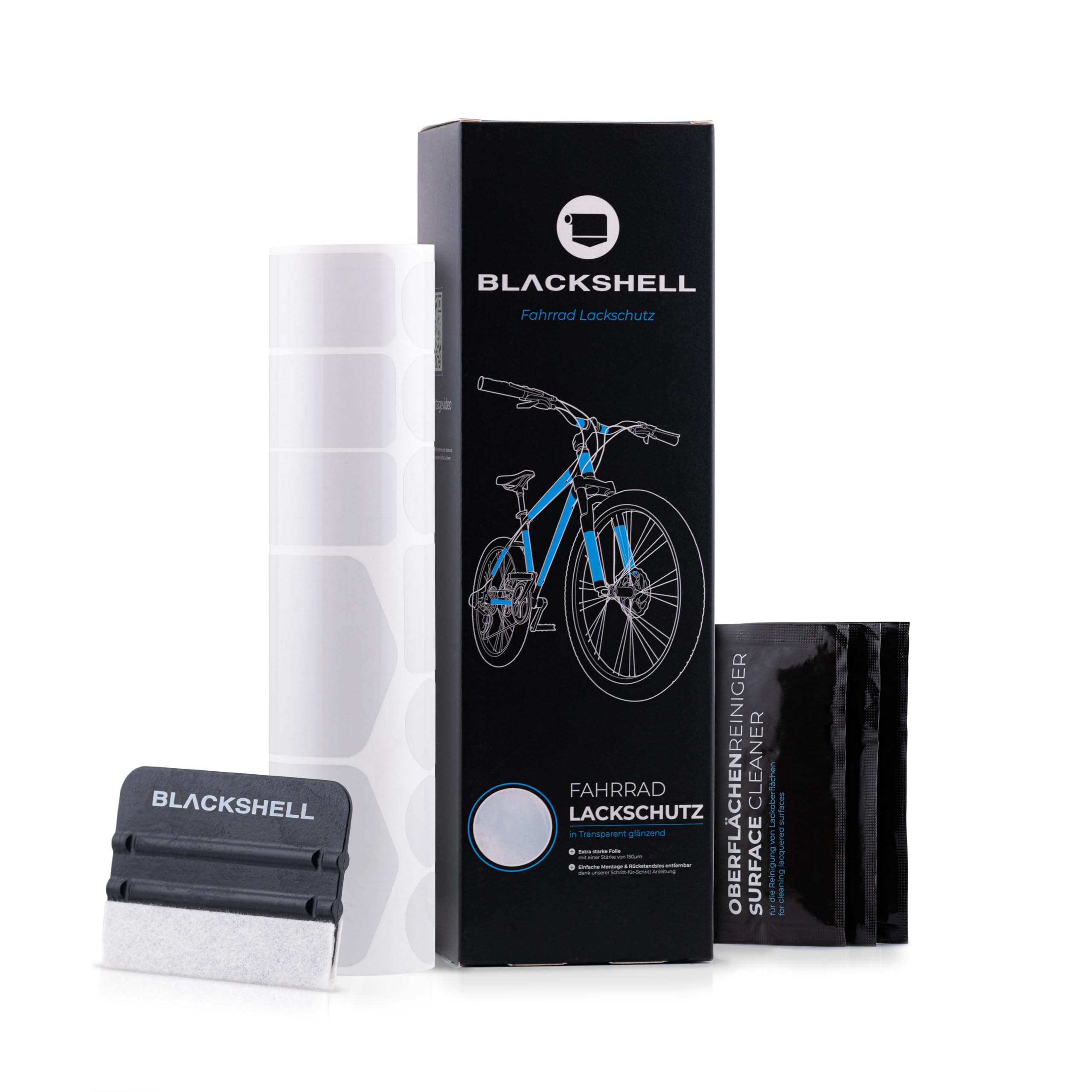 Blackshell® Fahrrad Schutzfolie - starker Rahmenschutz für z.B. Trekkingrad, MTB, Rennrad oder E-Bike - 24-teiliges Steinschlagschutz-Set