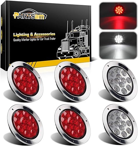 Partsam 4 luces antiniebla LED redondas de 4 pulgadas rojas + 2 blancas de 4 pulgadas para frenar la parte trasera y reversa, incluye luces de